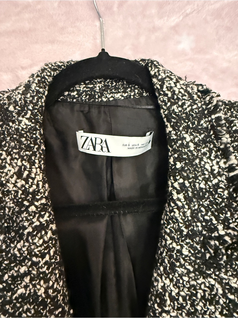 Zara Black and White Bouclé Blazer Jacket